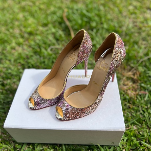 Christian Louboutin Demi You Glitter Peep Toe Pumps - Picture 5 of 16